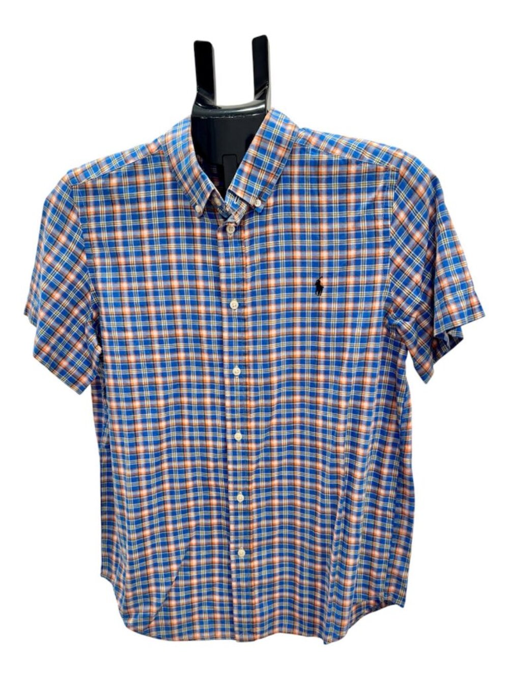 Ralph Lauren Plaid Button Down Shirt Blue Orange Youth XL Fits Men XS Women M